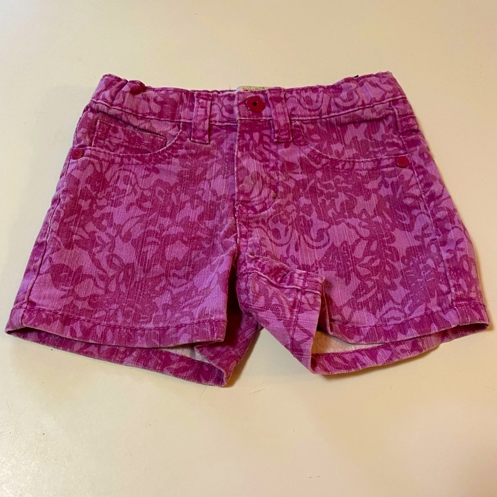 Pink Pattern Tropical Island Girls Denim Shorts